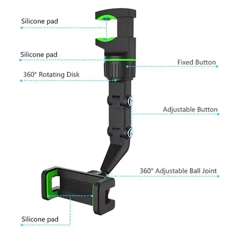 Floveme A052 Universal Car Rearview Mirror Mobile Phone Holder - 360 Rotation Adjustable Foldable Fl